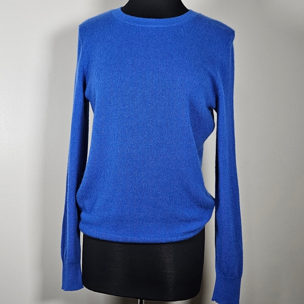 Nordstrom Cashmere Crew neck Sweater Cobalt Blue S/M Preppy Quiet Luxury - Picture 1 of 7